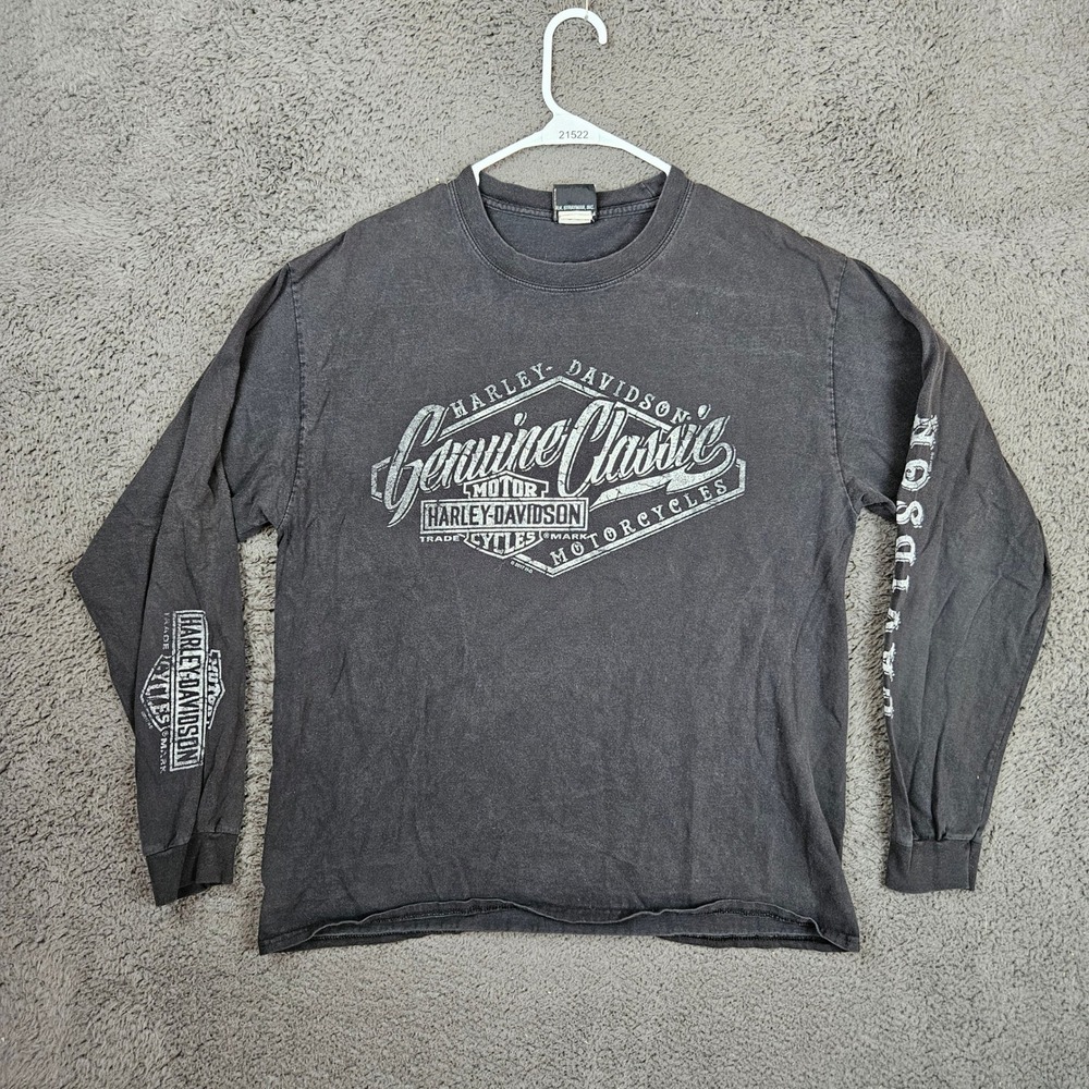 Harley-Davidson Mens Long Sleeve T-Shirt‎ Faded Black Large 2017 Hawkeye IA